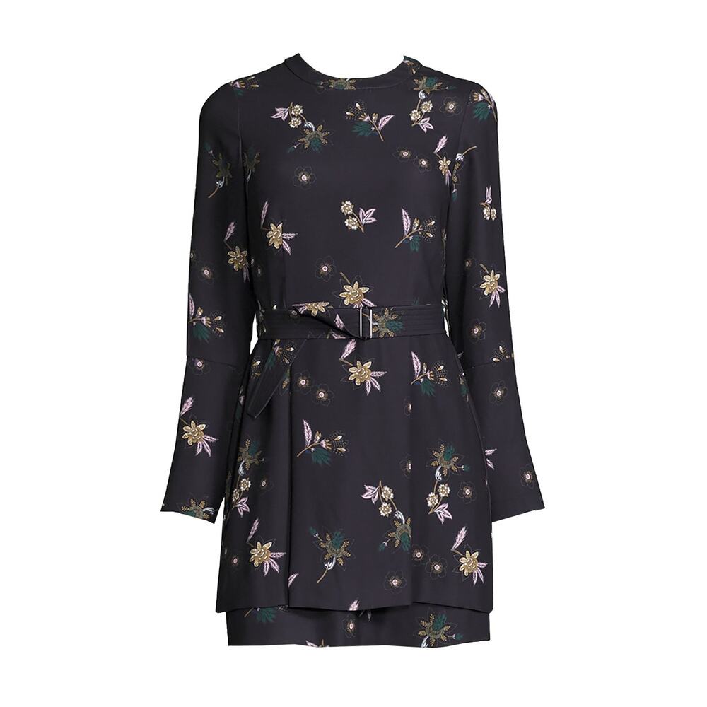 A.L.C. Jardani Belted Floral Silk Black Mini Dress Size 12
